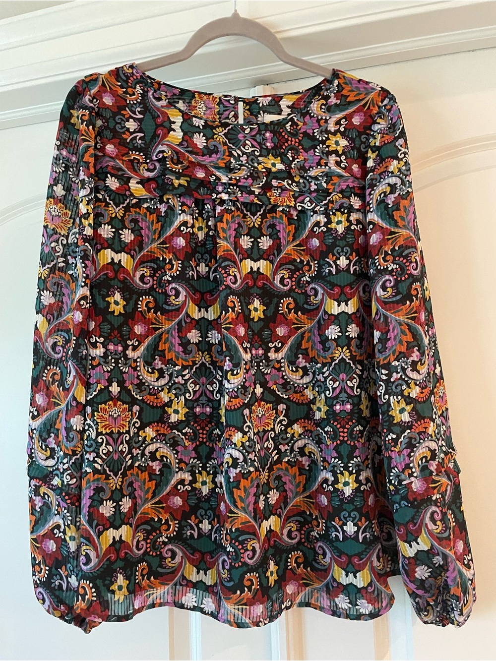 LOFT Floral Paisley Print Blouse in Black, Red, Purple, Yellow